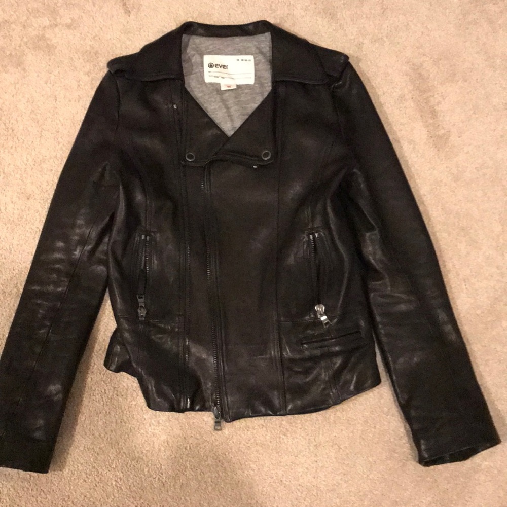 EVER  black motto biker leather jacket size M